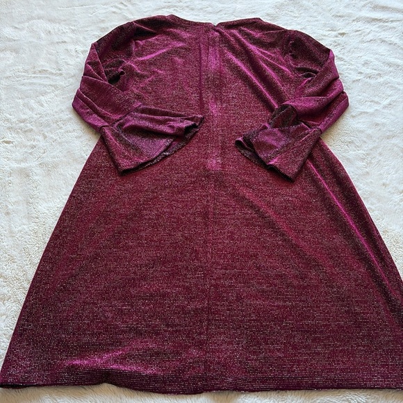 Michael Kors Burgundy Silver Metallic Knit Shift Dress Bell Sleeve Medium Petite - Picture 6 of 8